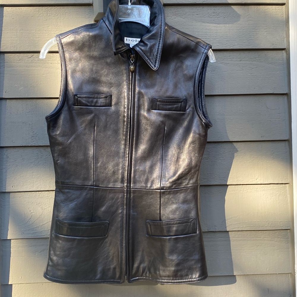 Bebe black leather vest size 6 vintage